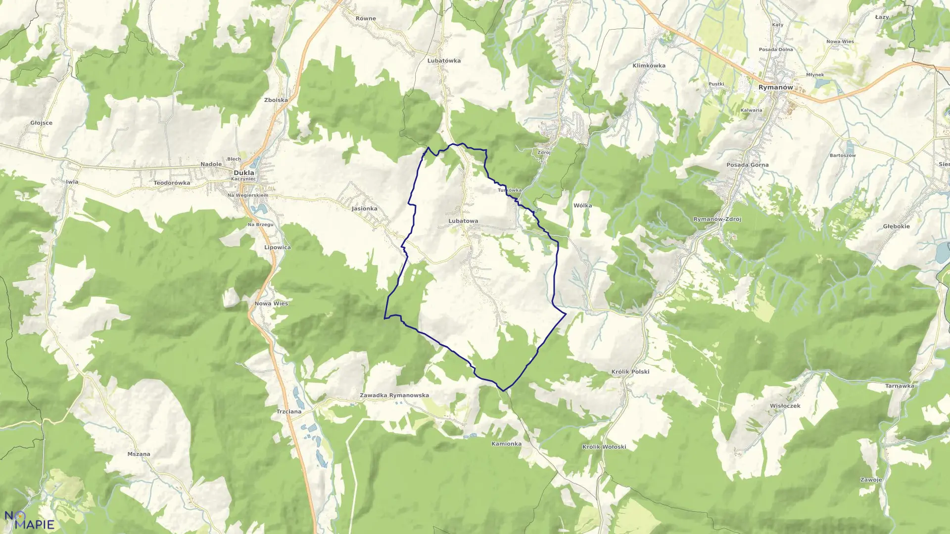 Mapa obrębu Lubatowa w gminie Iwonicz-Zdrój